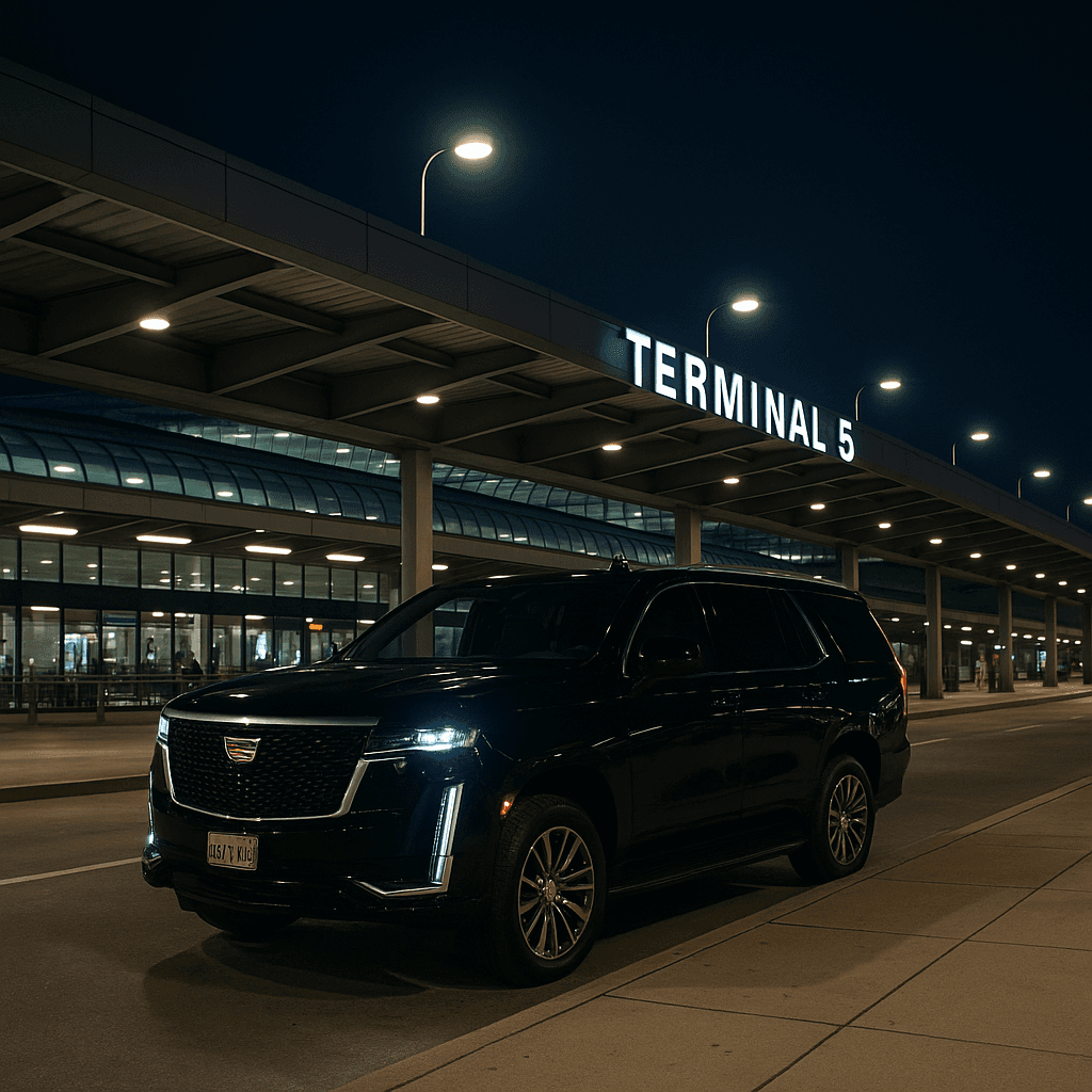 Cadillac Escalade night departure from downtown Chicago